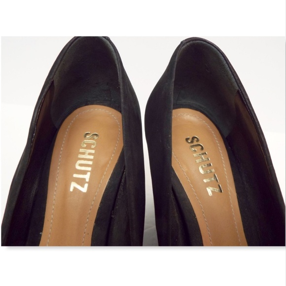 SCHUTZ Black Suede Open Toe Wedge Heels Pumps 7.5 - Picture 2 of 8